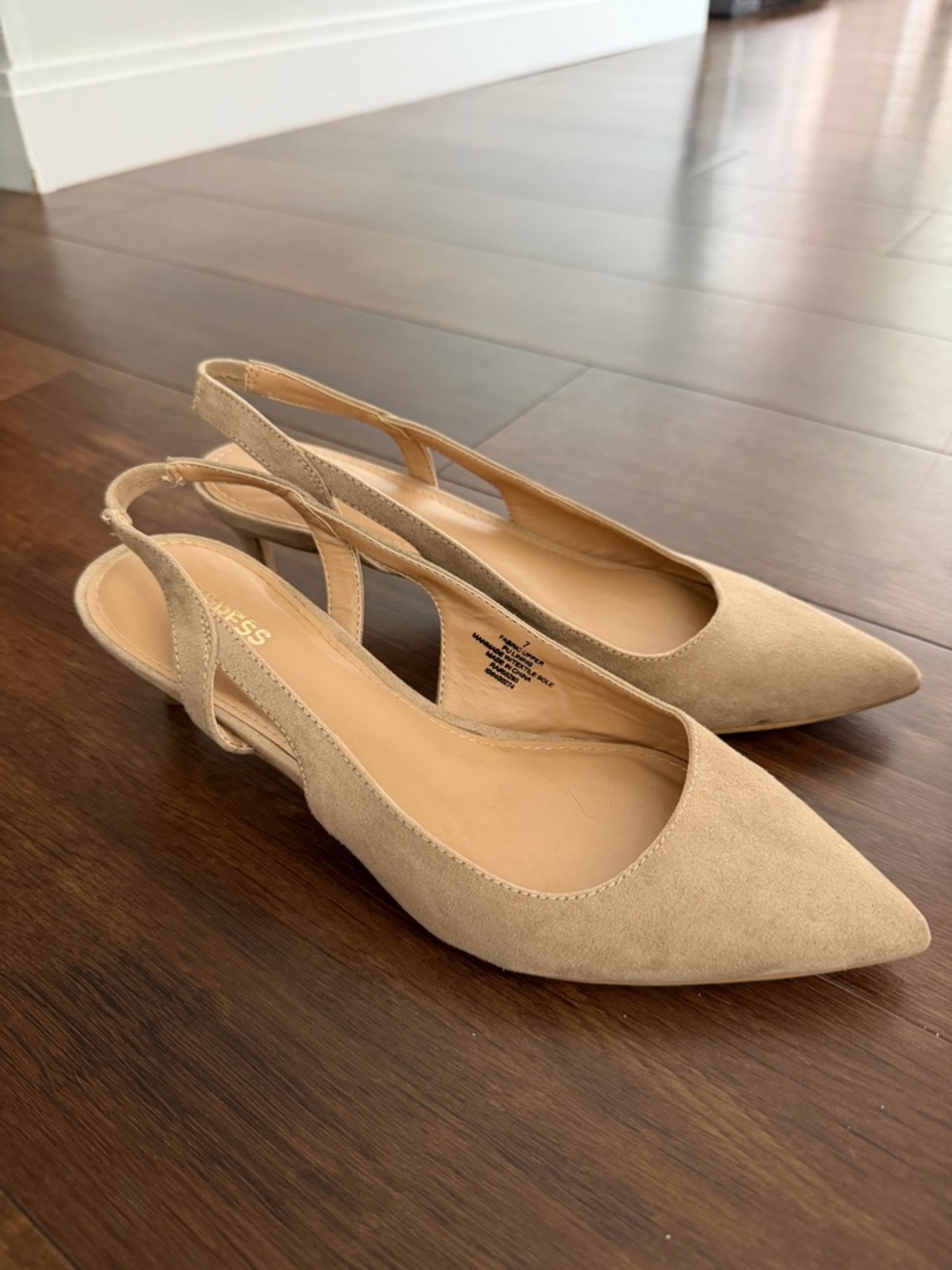 Express Beige Pointed-Toe Slingback Flats
